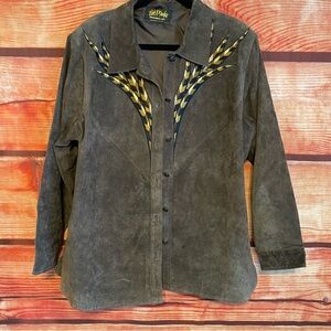 Bob Mackie Suede Embroidered Feather Jacket